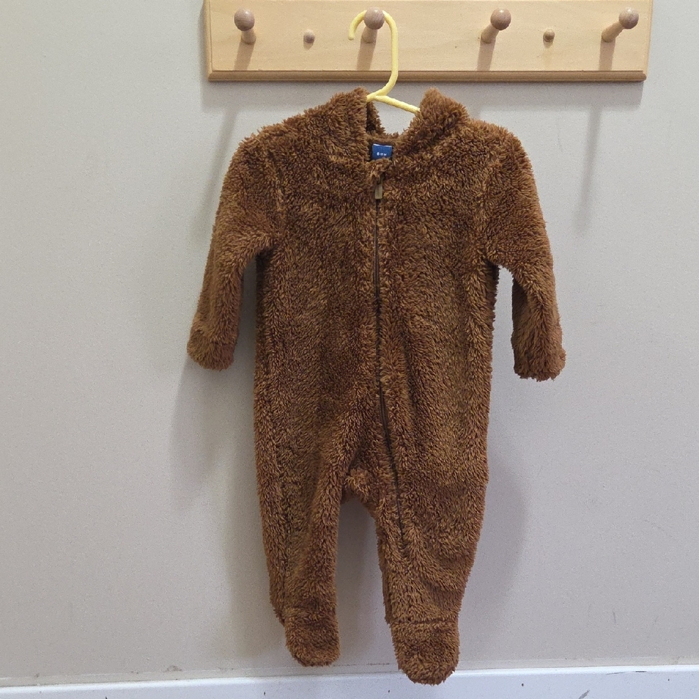 Old Navy Brown Bear Fleece Bunting Suit Size 6 - 12 Months